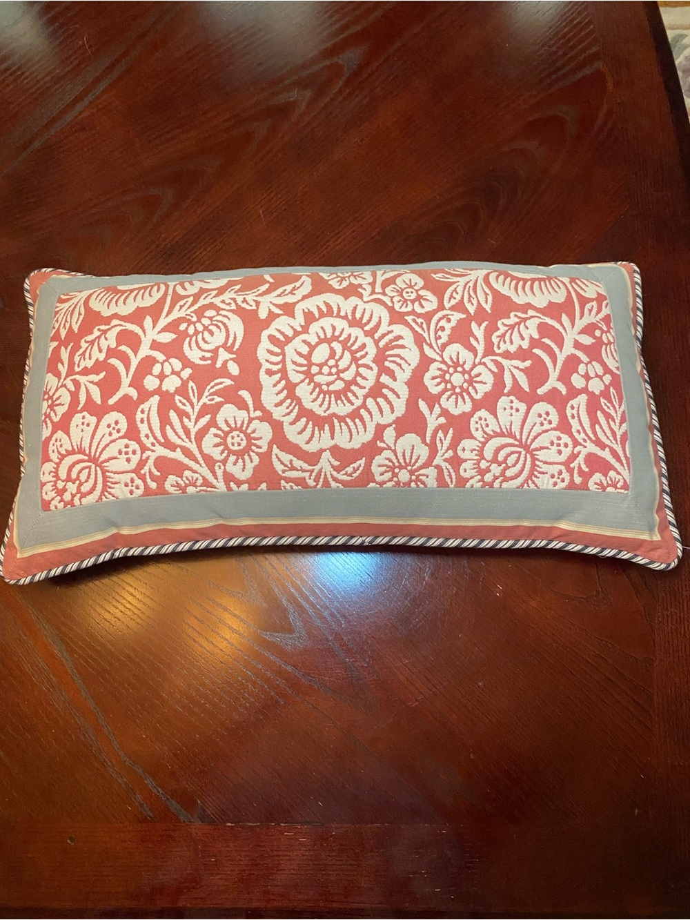 Floral Coral and Sage Green Decorative Lumbar Pillow 12x25